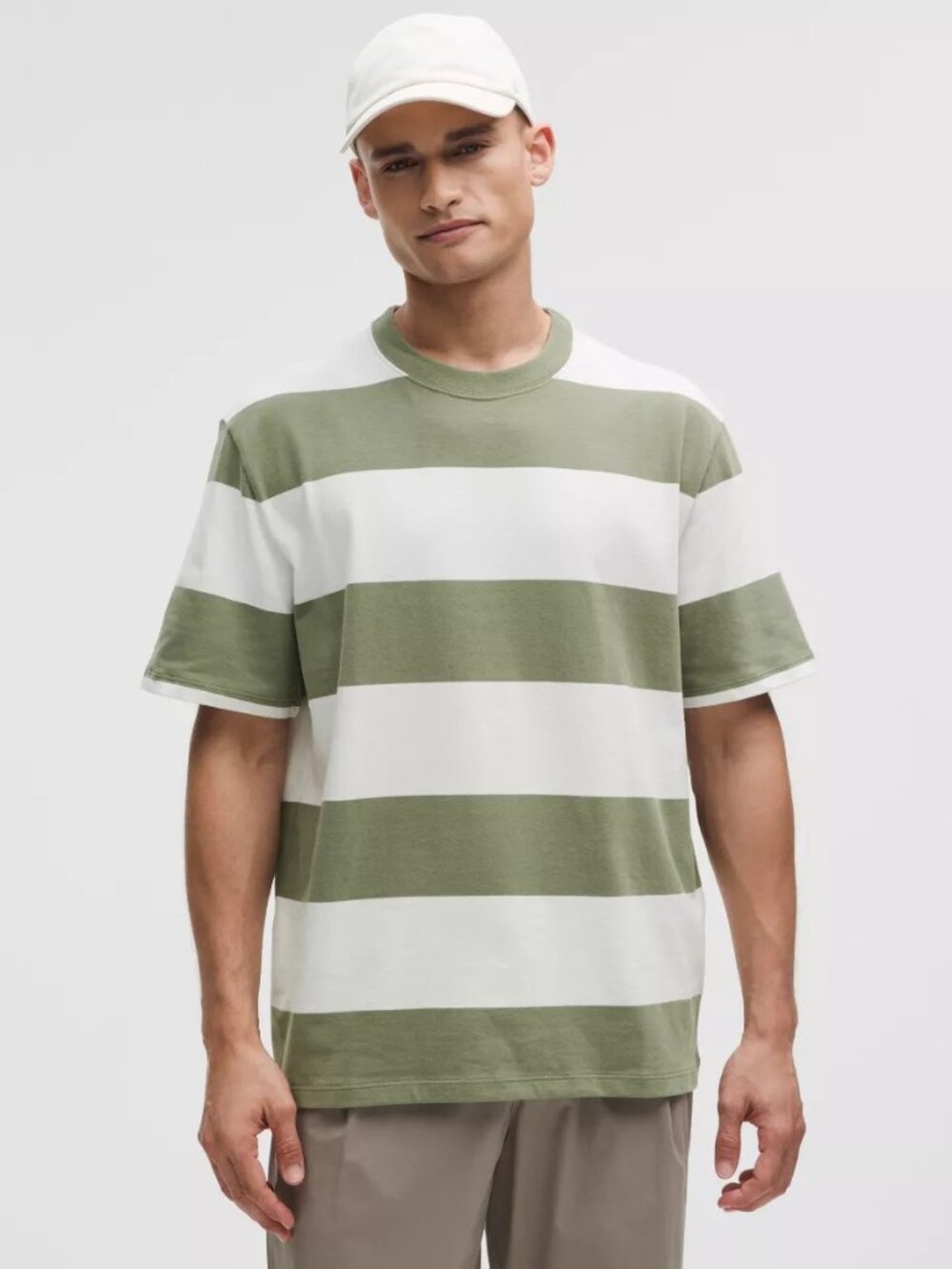 *NWT Lululemon Men's Heavyweight Cotton Jersey T-Shirt - Green/White Stripe